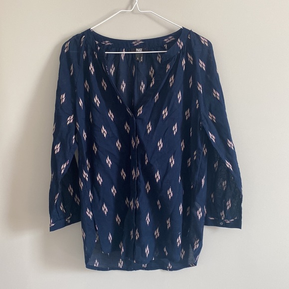 Paige Blue Cotton Printed Long Sleeve Blouse Sz Small - Picture 2 of 5